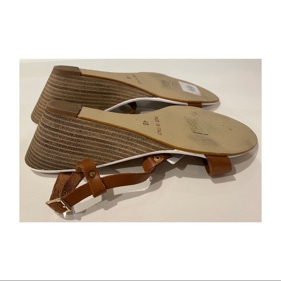 MISANO TAN WEDGE ITALIAN LEATHER T BAR SANDALS - Picture 8 of 9